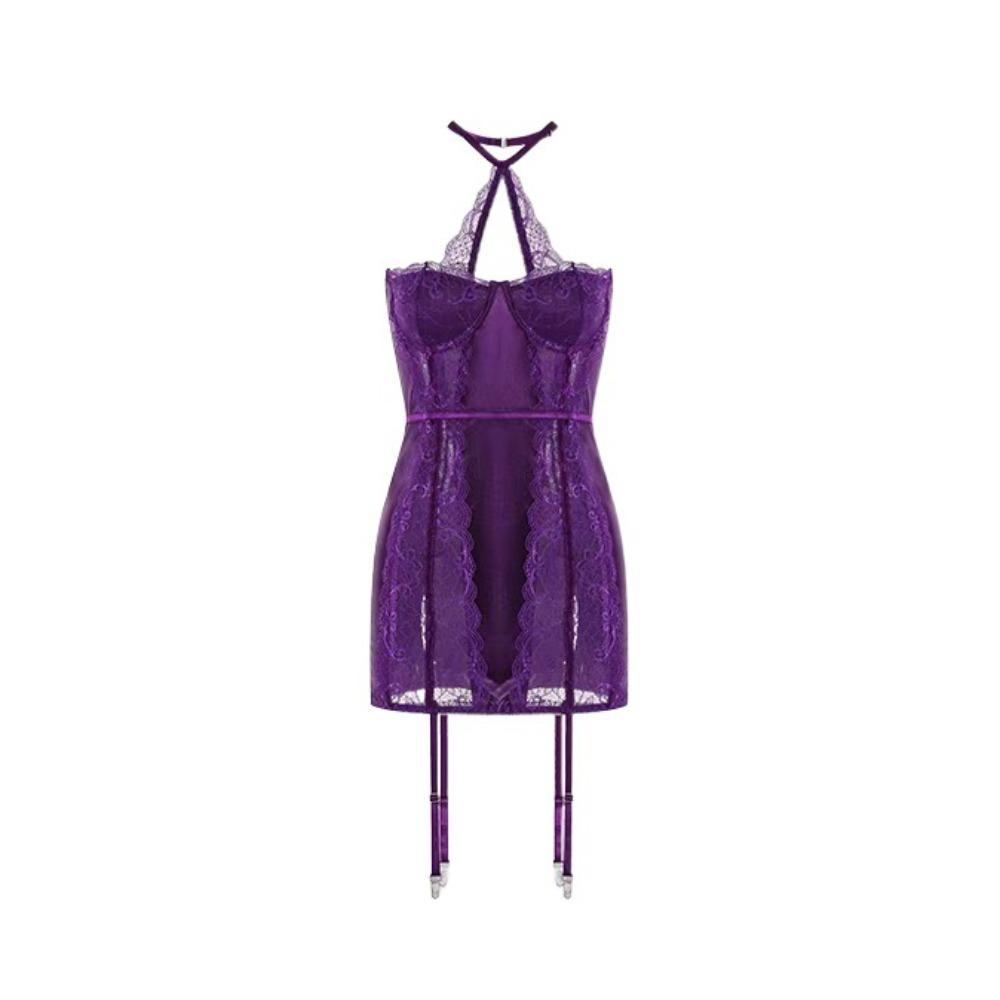 Satin Silk Mesh Nightwear Halter Sleeveless Nightdress Fashion Lace Nightgown  Girl