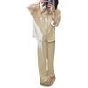 MilaCorinna Pajama Long Solid Loose Plus Sizes Simple Gift for Apricot Women's Set, Open-Front, Sleeves, Pants, Thin, Color, Soft, Lightweight,