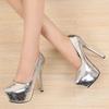 2025 ГОРЯЧИЕ Женские Туфли-лодочки Лакированная Кожа 14СМ Тонкий Каблук Острый Носок Водонепроницаемая Платформа Серебристые Свадебные Офисные Туфли на Высоком Каблуке Женские