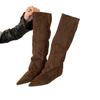 Pointed pile boots autumn and winter new suede thin and heightened British style big tube circumference thick heel knight boots