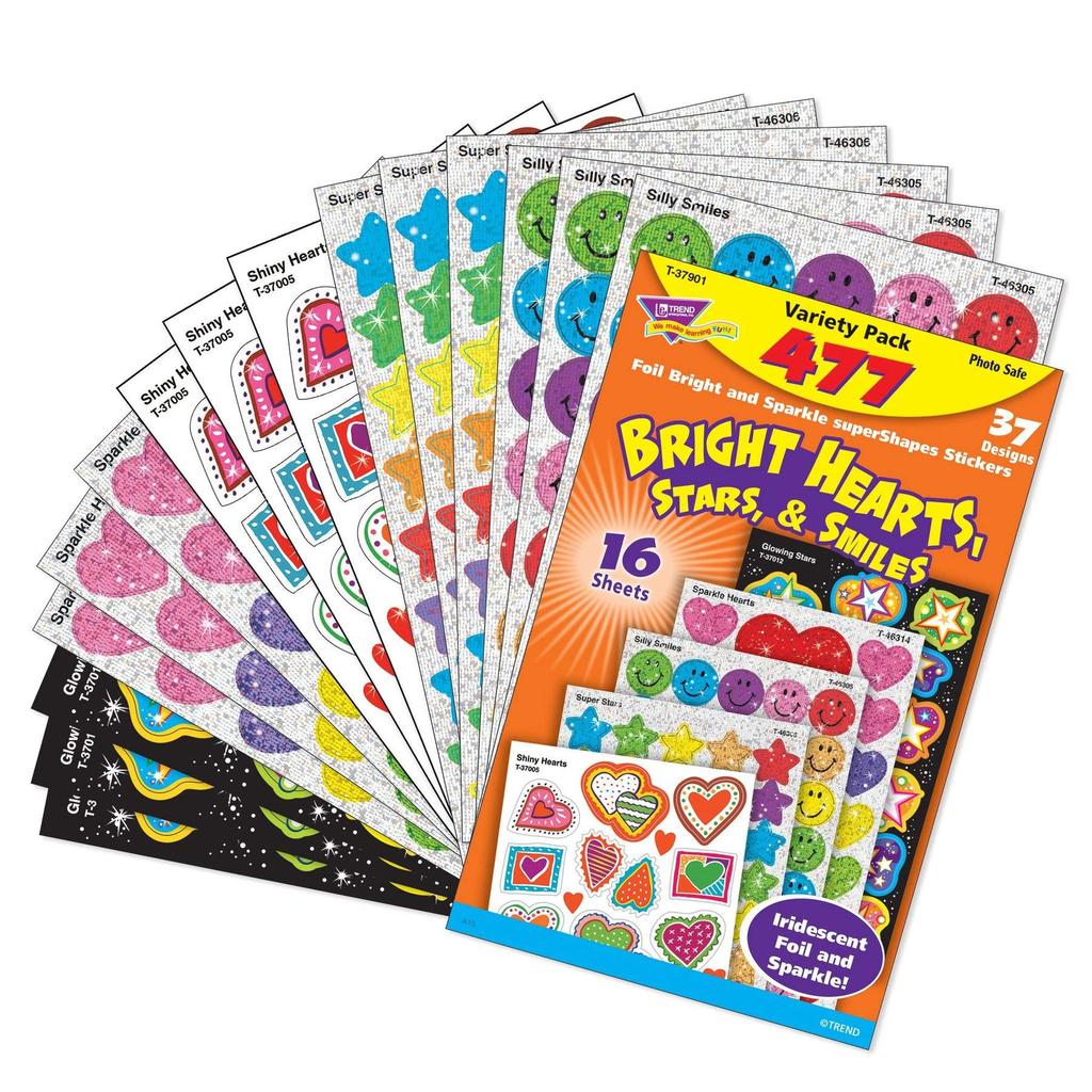 Trend Enterprises Trend Reward Наклейка Разнообразие Набор Блестящие Сердца Звезды Улыбка 477 штук