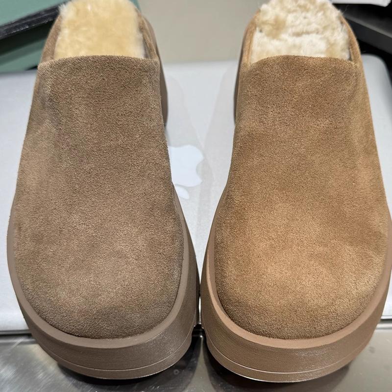 Замшевые женские хлопковые тапочки на платформе, короткие, плюшевые, дизайнерские, повседневные, на среднем каблуке, мюли, тренд 2025 года, теплая зимняя обувь для снега, женские туфли