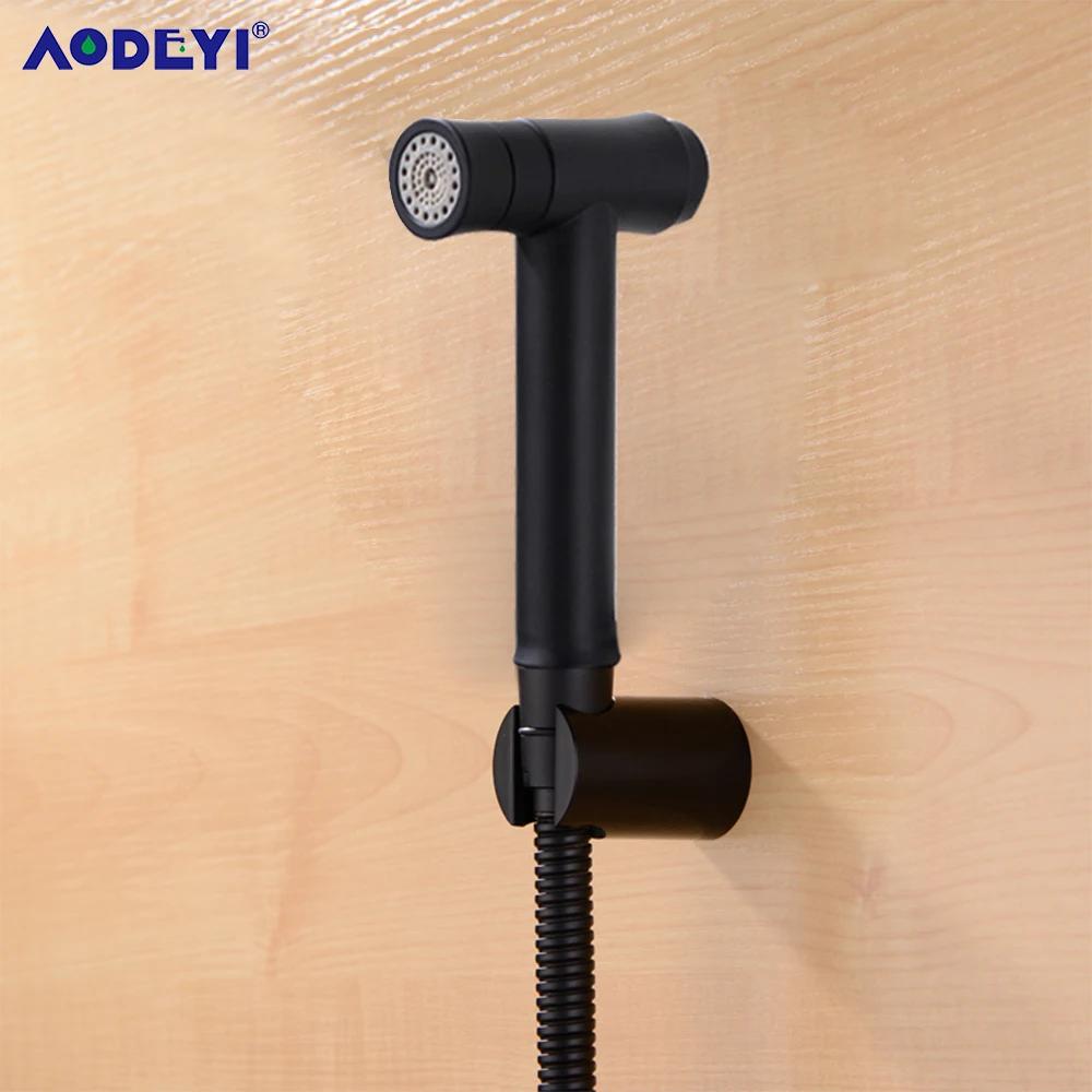 Black Toilet Bidet Sprayer Wall Mounted Stainless Steel Handheld Diaper Shattaf Douche Kit with Angle Valve 1.2m Hose & Bracket