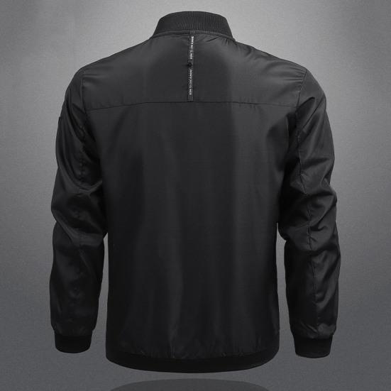 Fall Winter Men Jacket Stand Collar Zip-up Smooth Surface Solid Color Plus Size Loose Thin with Pockets Father Business Travel Coat Mid-aged