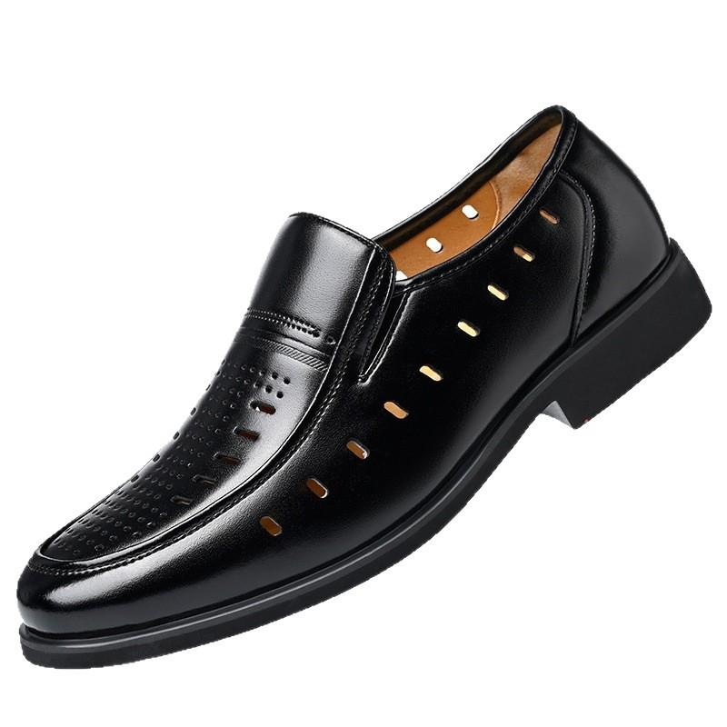 New Men's Soft Leather Shoes Summer Sandals Hollow Casual Breathable Hole Shoes