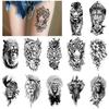 Набор из 12 водонепроницаемых татуировок-наклеек для переноса воды, имитация татуировки, черное животное, лев, татуировка на половину руки