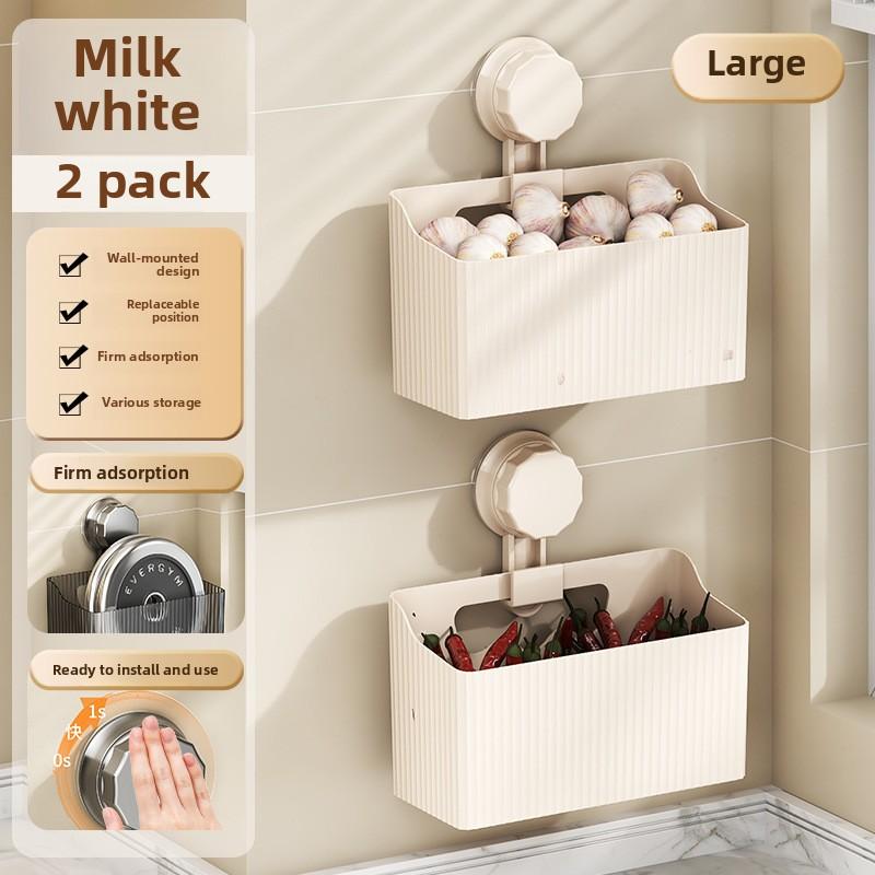 New Suction Cup Wall-mounted Kitchen Storage Rack Onion, Ginger and Garlic Seasoning Storage Kitchen Onion, Ginger and Garlic Storage Basket Rack