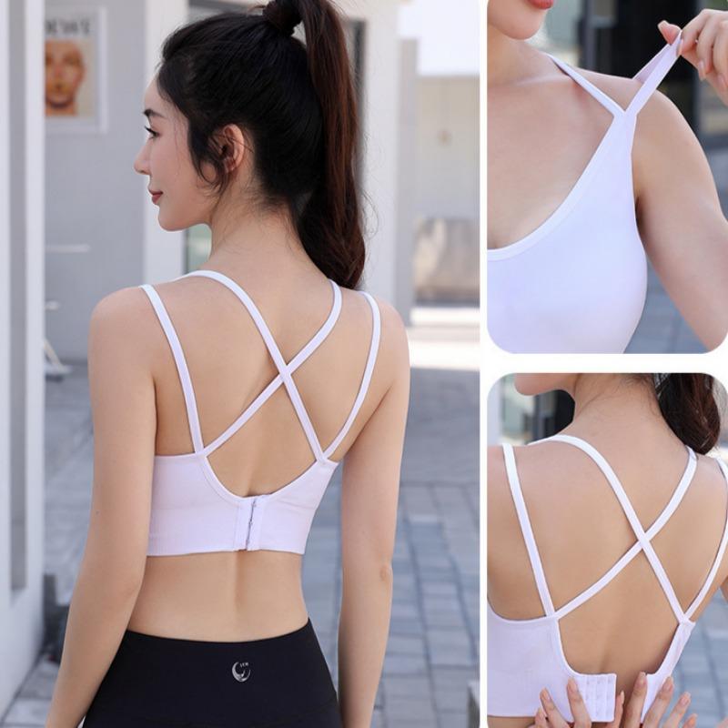 Thin Straps Integrated Fixed Cups Shockproof Gathered Sports Bra for Women Large U-shaped Beautiful Back Yoga Bra