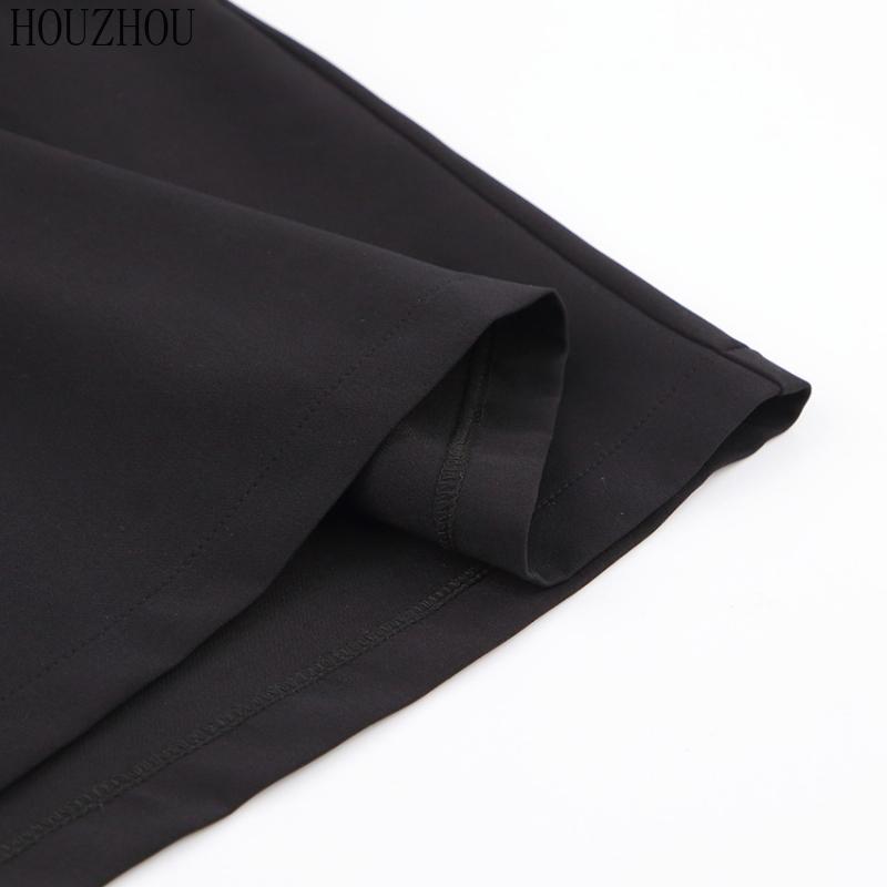 HOUZHOU Черное платье женское с v-образным вырезом и высокой талией корейское классическое базовое элегантное мини-платье трапециевидной формы с короткими рукавами и пышными рукавами