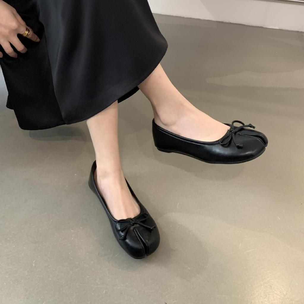 Fashion Soft Leather Split Toe Women Tabi Ballet Flats Spring Autumn Comfortable Walking Lazy Loafers Women Slip-On Casual Shoes