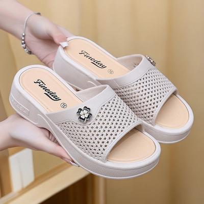 Летние женские нескользящие пластиковые толстые подошвы средней танкетки мягкие повседневные домашние тапочки сандалии для пожилых людей