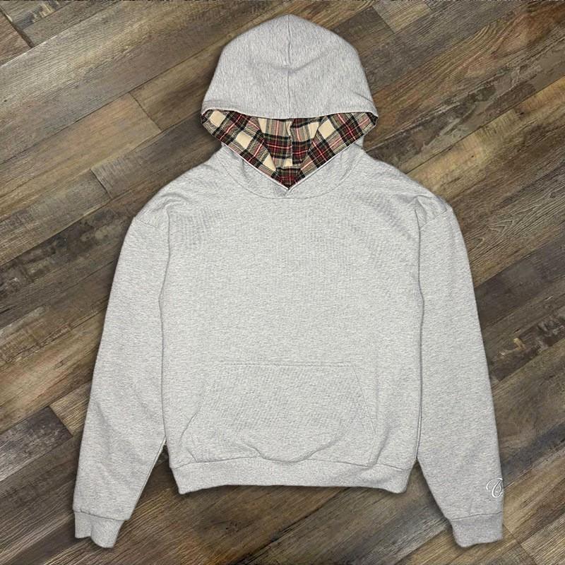 Fall Winter American Hip Hop Reversible Plaid Print Loose Hoodie Y2K Streetwear