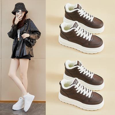 Зимние теплые сноубутсы для женщин, нескользящие кроссовки на массивной платформе с подкладкой из искусственного меха, шнуровка, теннисные туфли для ходьбы, женские удобные короткие ботильоны