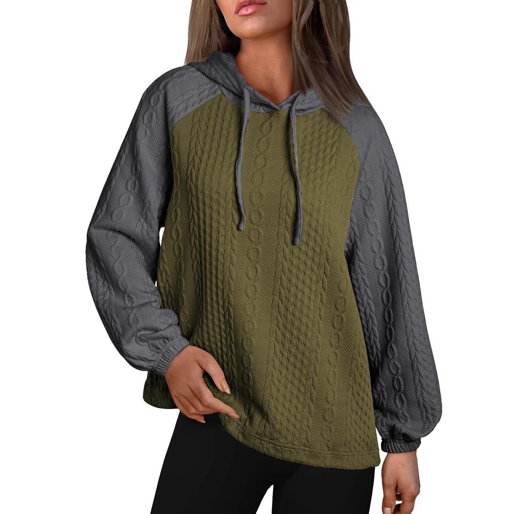 Женская модная толстовка с капюшоном и завязками, с длинными рукавами, контрастная повседневная толстовка