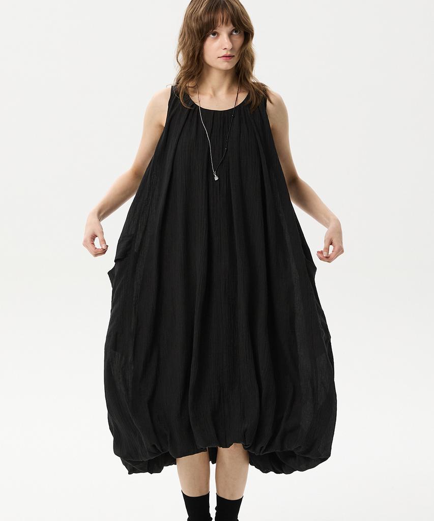 Mid And Row Balloon Sleeveless Dress(Black)