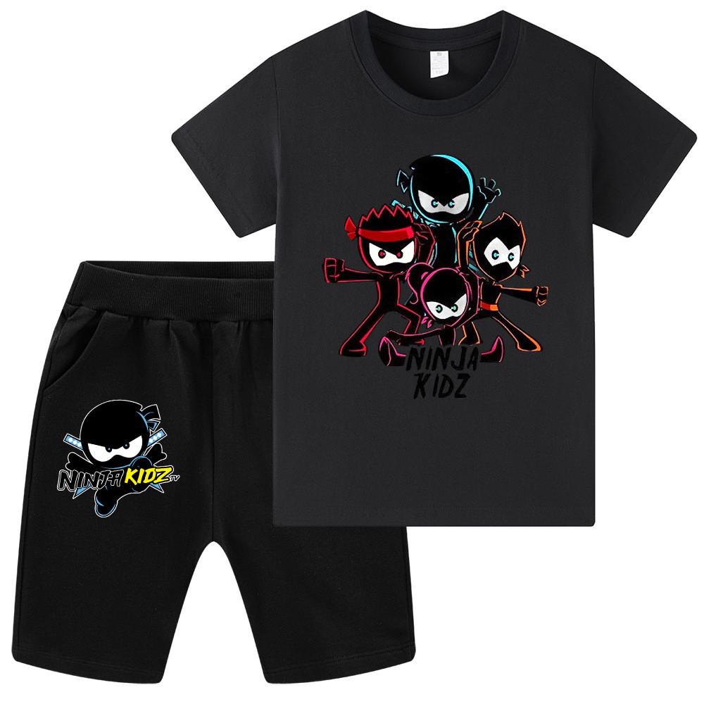 WA1172 Детские Девочки Мальчики NINJA KIDZ Мультяшный Принт Круглый Вырез Короткий Рукав Футболка Шорты Комплекты