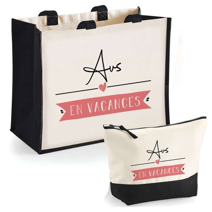 Coffret duo - PLANETEE - Duo cabas jute et trousse AVS en Vacances - Jute & coton - 33x42 cm - Impression DTF