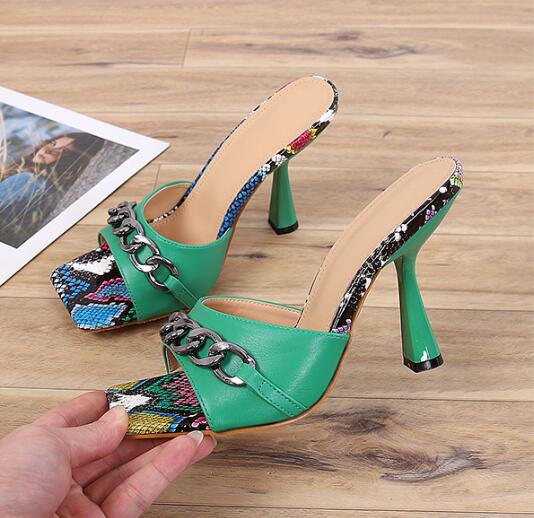 Новые летние женские тапочки с леопардовым принтом, модные туфли с открытым носком и высоким каблуком, босоножки на каблуке, туфли-лодочки st76