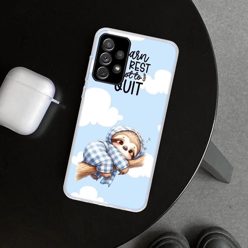 Animal Cute Cartoon Sloth Coffee Phone Case Cover for Samsung Galaxy A12 A22 A32 A52 A72 A02S A51 A50S A31 A20S A10S Note 20 Ult