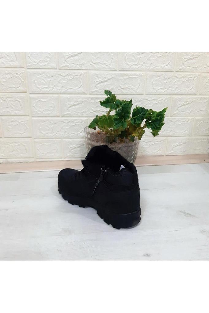 Men's Fashion Flat Heeled Bootie Bootie Mink Black Furry Zipper Non-Slip Boots Shoes