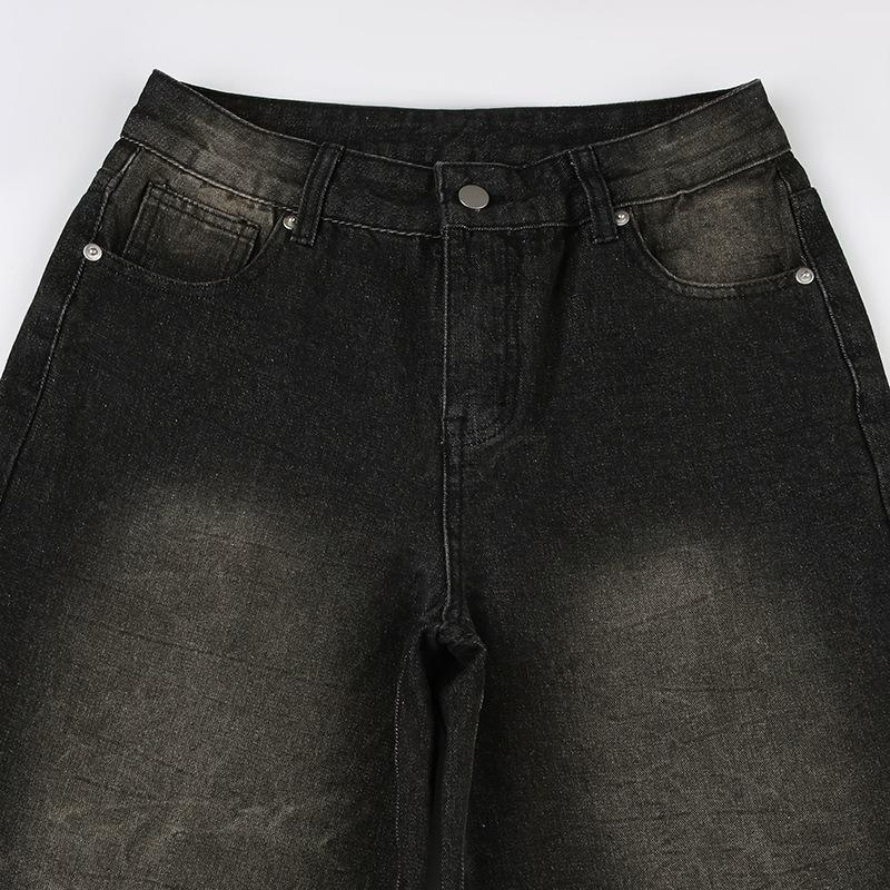 Женские ретро-брюки свободного кроя с высокой талией, уличные простые прямые повседневные брюки из текстурированной ткани, универсальные джинсы