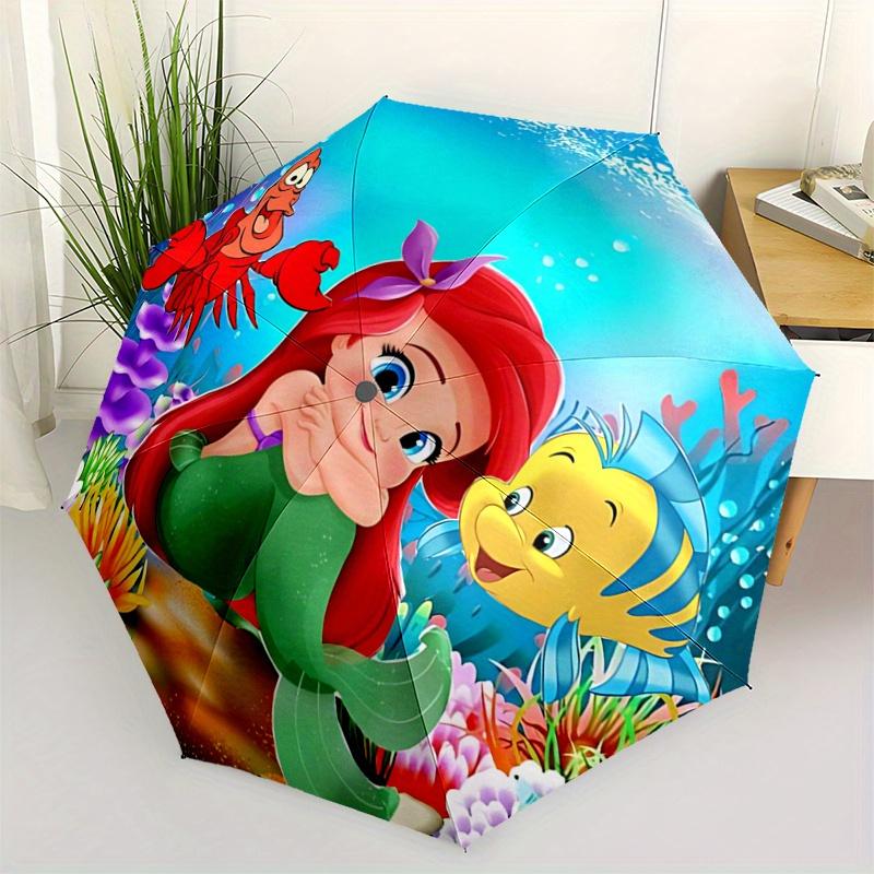 1pc Mermaid Friends Auto-Open Close Umbrella - Portable 3-Fold Design with Iron Frame, Perfect for Outdoor Use, Festive Gifts, Travel, Daily