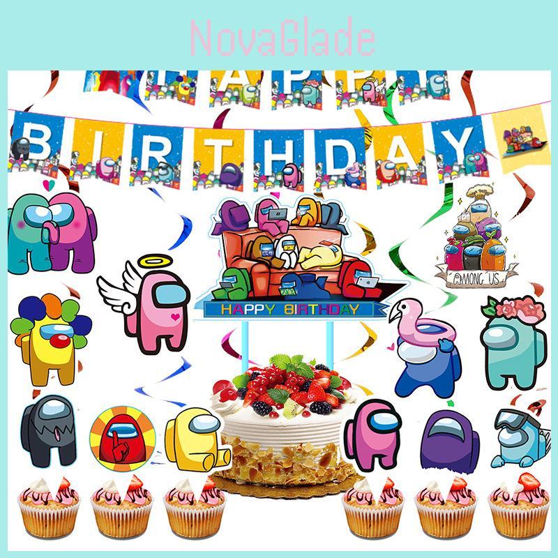 Us Party Among Set Suit Decoration Supplies Banner Cupcake Topper Alien Space