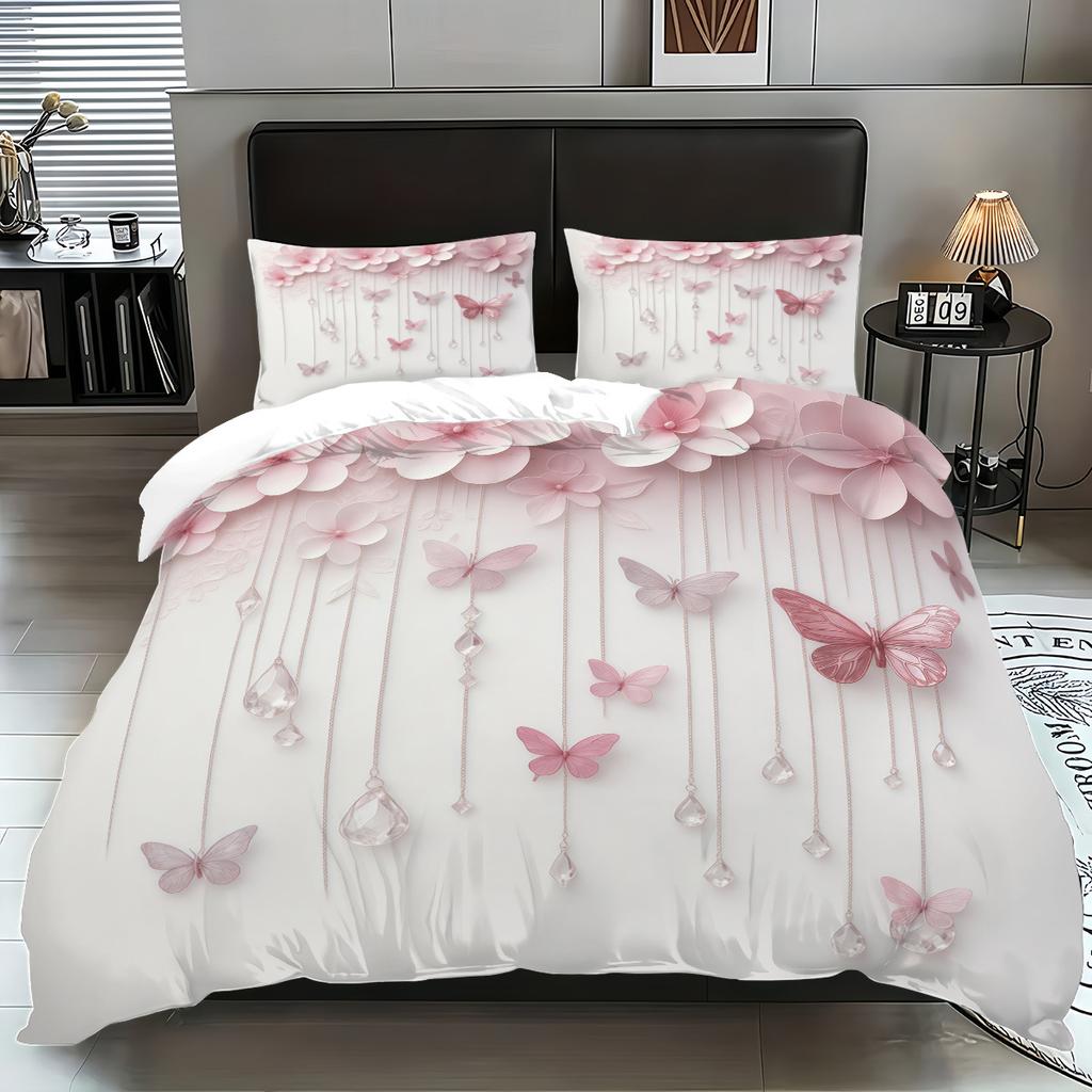 Комплект из трех предметов: пододеяльник, наволочка, пододеяльник, черный, бабочка, 3D цифровая печать