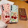 Cherry Print Clear Card Slot Phone Case For Samsung S25 Ultra S24 FE S23 S22 A56 A16 A36 A55 A06 A05 A15 Card Pocket Soft Silicone Shockproof Cover