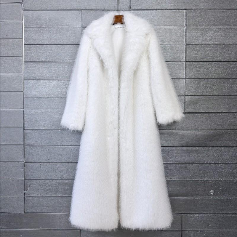 Womens Faux Fur Coat Thick Longline Blazer Collar Winter Streetwear Outerwear