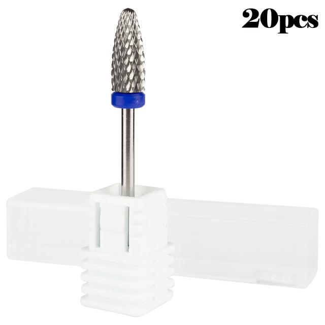 20 шт. вольфрамовые сверла для ногтей, маникюрная дрель для машинного удаления гель-лака, фреза, аксессуары для фрез, пилочки для ногтей, буфер