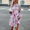 Women's O Neck Long Sleeve Loose All Match Casual Printed Floral Short Dress