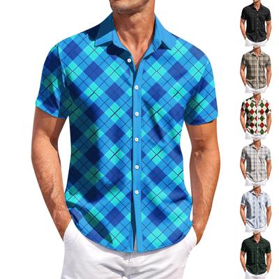 Мужская повседневная рубашка с короткими рукавами, приталенная, модная, с принтом в клетку