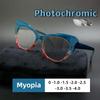 New Cat Eye Personalized Photochromic Myopia Glasses Simple and Versatile Trendy Color Anti Blue Light Glasses Diopter To -4.0