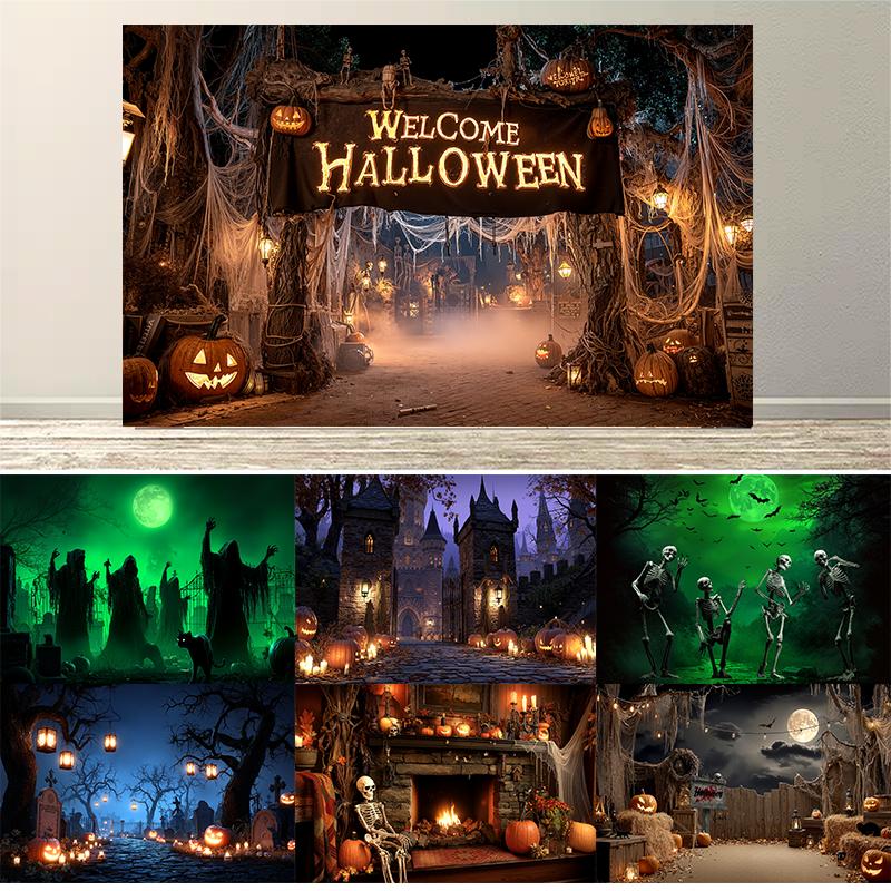 Halloween Multi-colored Backdrop Spooky Castle Horror House Ghost Photography Background Scary Party Decor Photo Booth Props232