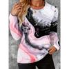 SHEIN LUNE Women Standard Fit Marble Print Crew Neck Long Sleeve T-Shirt For Autumn Graphic Tees Women Tops For Spring Outfit