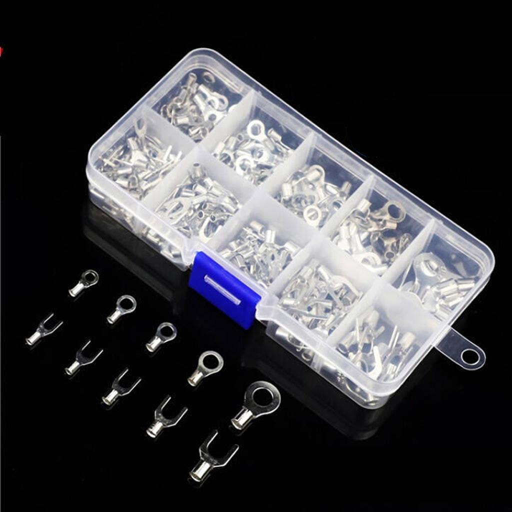 320 PCS Brass Non-Insulated Ring Fork Terminal Crimp Electric Wire Terminals Battery Cable Terminals High Conductivity