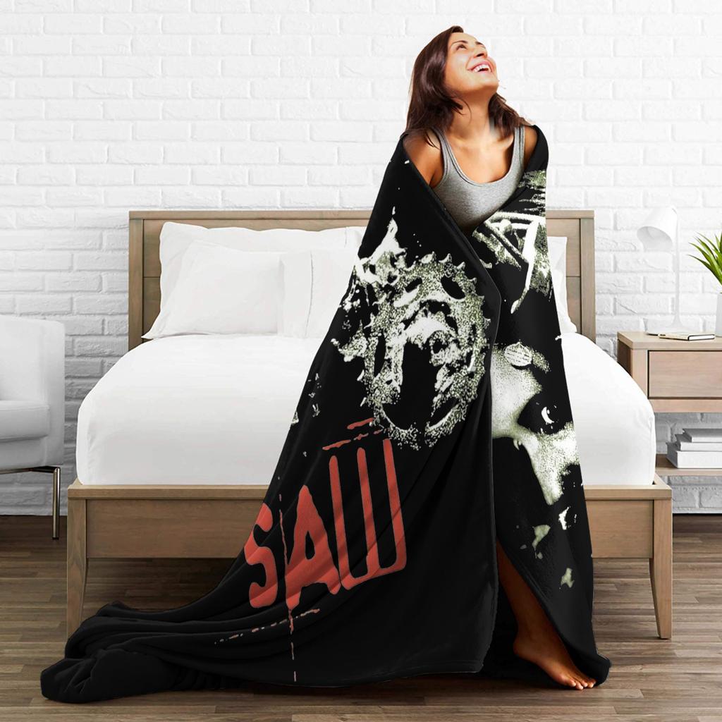 Saw Horror Movie Fashion Blanket Cover Funny Halloween Jigsaw Flannel Throw Fashion Blankets Home Couch Printed Soft Warm Bedspreads Breatha