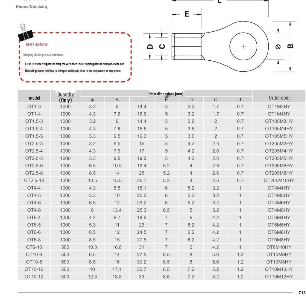 DELIXI OT-6 Tinned Copper Crimp Terminal Lug