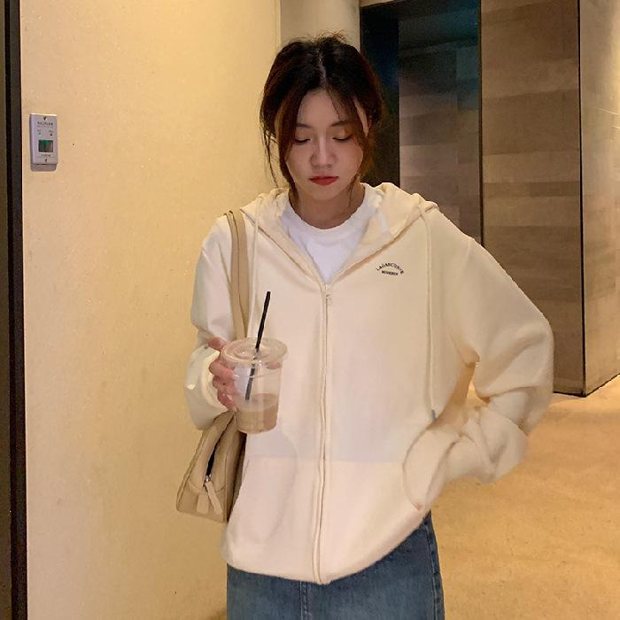 Lazy wind light gray sweater jacket women's loose oversize Han Fan zipper cardigan early autumn 2026 new models