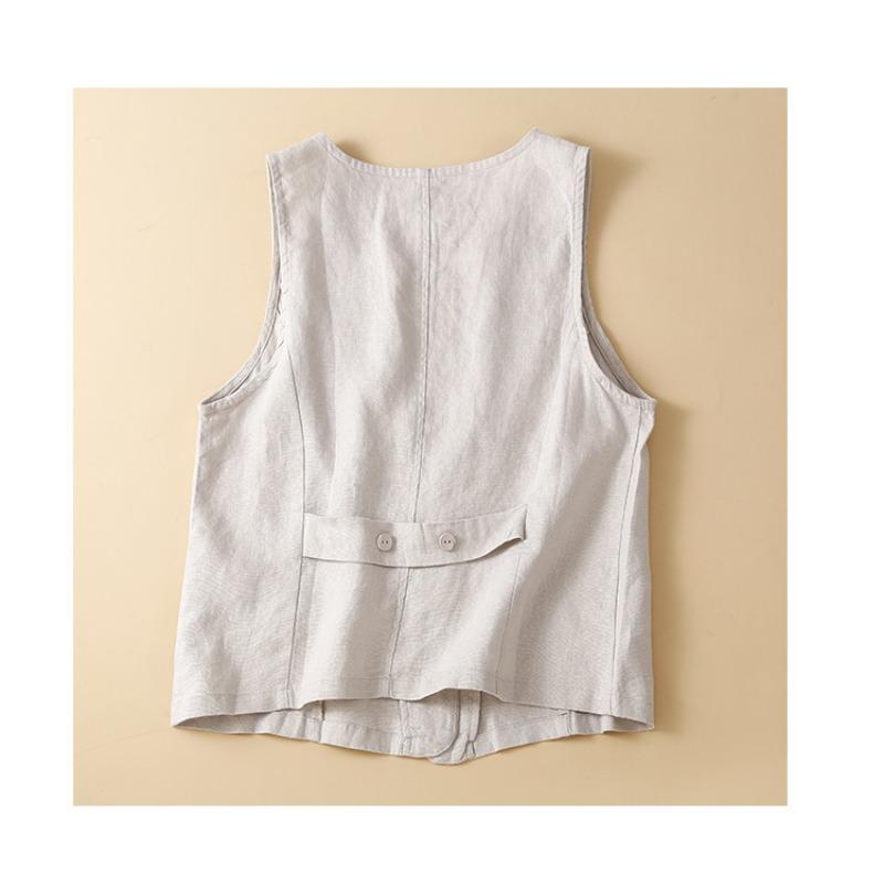 Хлопковый льняной жилет Топ без рукавов Куртка больших размеров с v-образным вырезом Повседневный жилет без рукавов Тонкая верхняя одежда Жилет для женщин