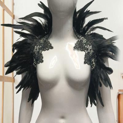 Поддельный воротник, готический стиль, перьевая шаль, имитация перьев, ажурное кружево, унисекс, сценическое шоу, выступление, Хэллоуин, косплей, шарф на плечо