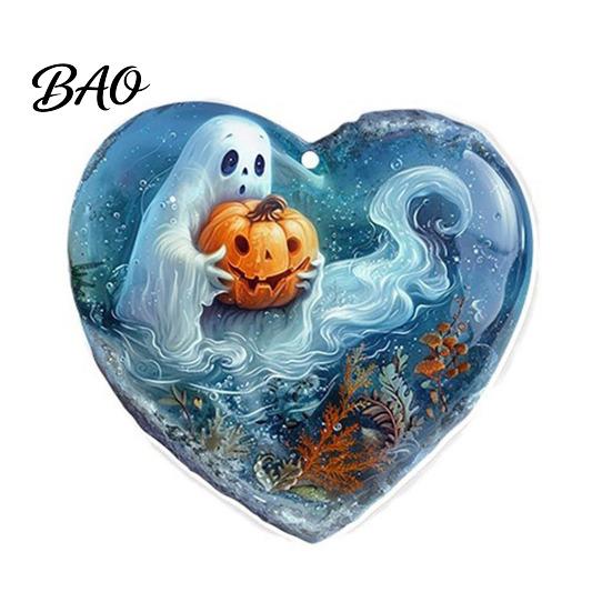 Durable Double Sided Printed Charms Halloween Ghost Keychain, Spooky Pumpkin Keyring Pendant, Unique Hanging Decorations Cute Heart Bag Charm