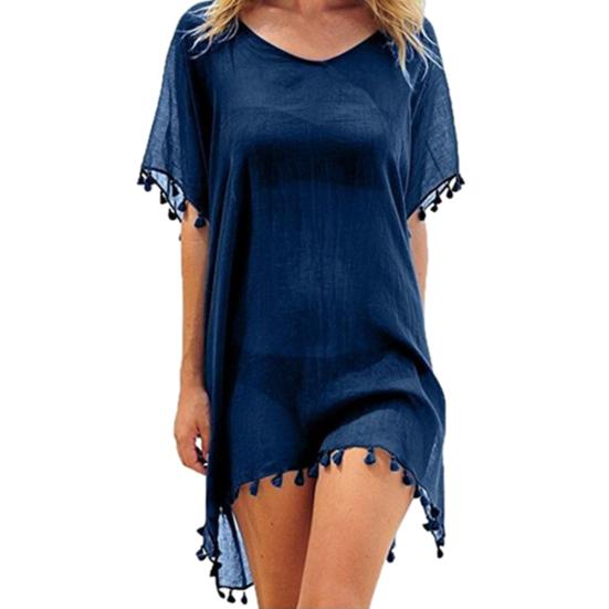 Summer Women Tassel New Bikini Beach Beachwear Swimwear Solid Color Bathing Suits Monokini Mujer Swimwear Cover Up Dress