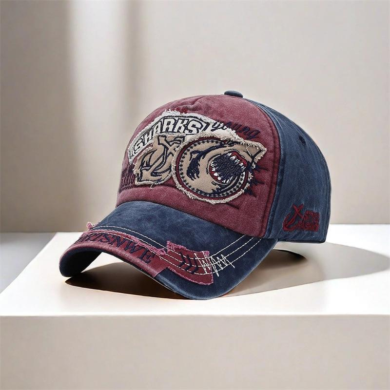 Style Street Urban Hop Hip Snapback Adjustable Women For Hat Visor Casual Stitching Embroidered Shark Cotton Pure Letterings Alphabet Large Cap Trendy