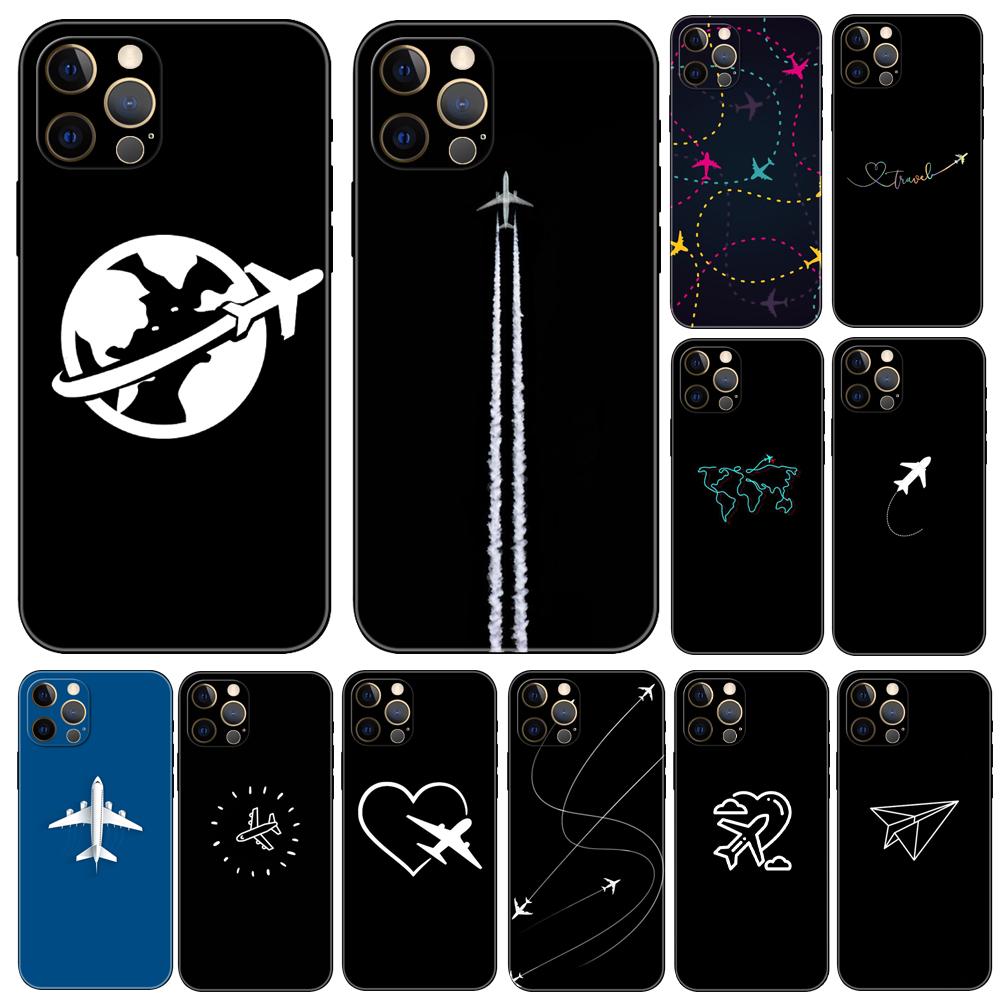 Чехол для телефона с картой самолета для путешествий для iPhone 5 5S se 6 6s 7 8 plus x 10 XR XS 11 12 13 mini pro MAX, черная задняя крышка из ТПУ