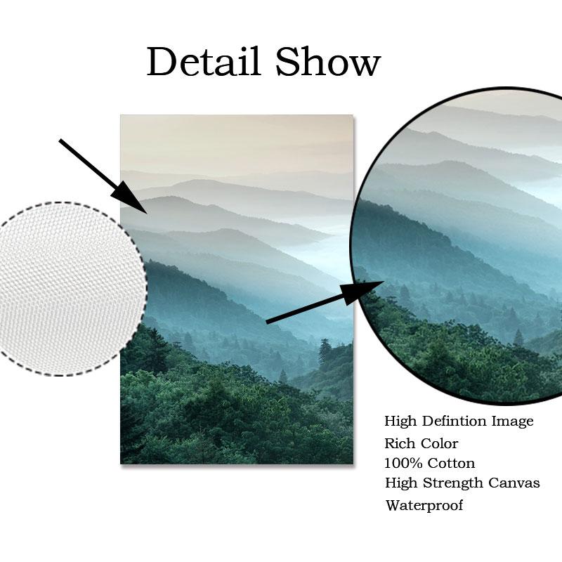 Скандинавское украшение для дома, горный туманный лес, картина, природный пейзаж, скандинавский постер, пейзажный принт, настенная живопись на холсте