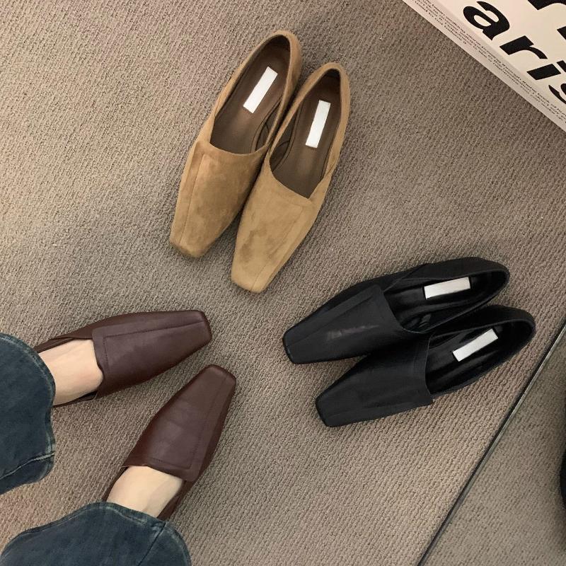 Модные Горячие Продажи 2025 Женские Персонализированные Одинарные Туфли Новые Плоские С Квадратным Носком Замшевые Туфли для Женщин Повседневные Кожаная Поверхность Zapatillas