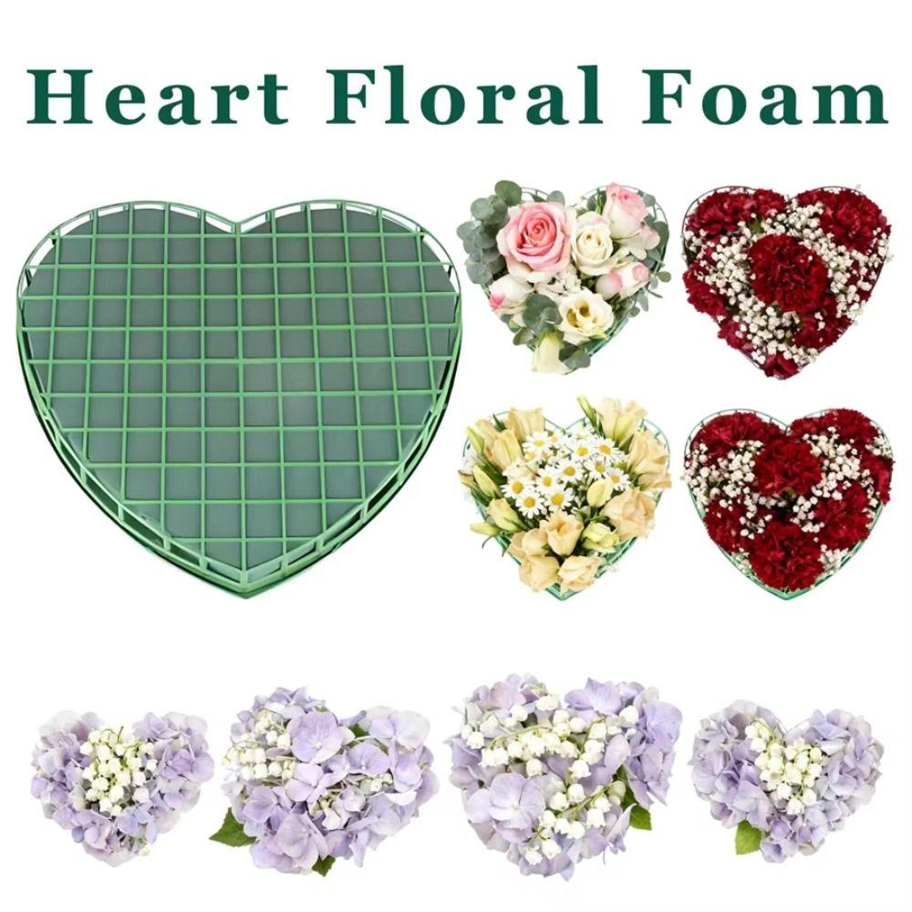 Heart Shaped Floral Foam Blocks Green Color With Suction Cup Florist Sponge Professional Tool Reusable Flower Mud