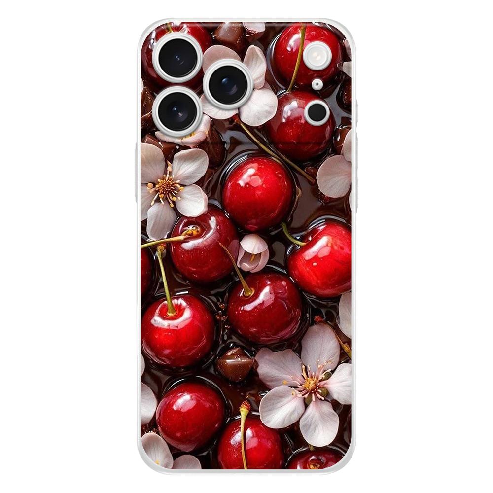Мягкий прозрачный чехол из ТПУ для телефона iPhone 17 Air 16E 16 11 15 14 Pro MAX 12 13 7 8 Plus SE Пасхальный чехол Защита Красная вишня
